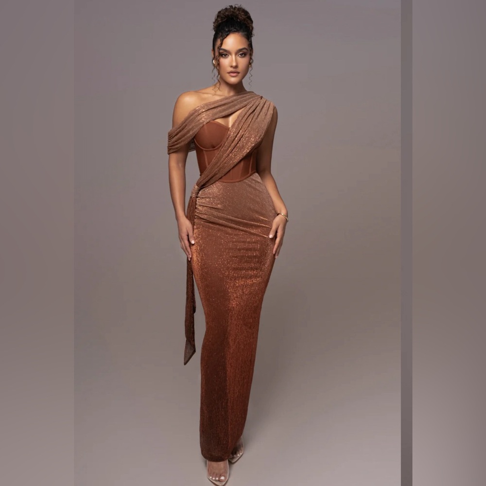 Gold Celestina draped maxi dress